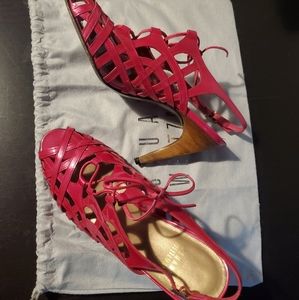 Stuart Weitzman fuschia high heel "cage" sandals